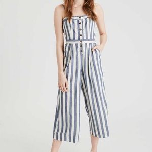 AMERICAN EAGLE Blue & White Striped Jumpsuit XL